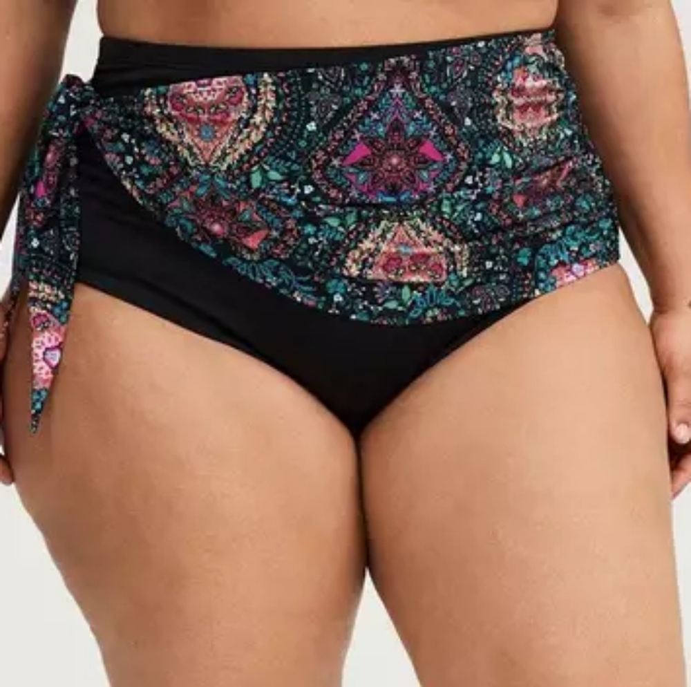 Torrid Black Blue Asymmetrical Wrap Skirted Swim Bikini Brief Size 3X NWT - Picture 5 of 5